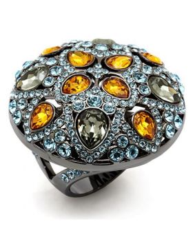 Ring Brass TIN Cobalt Black Top Grade Crystal Multi Color