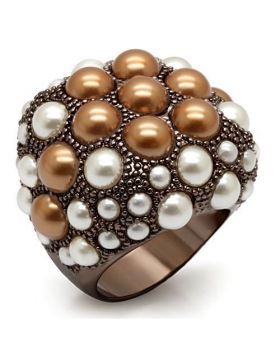 Ring Brass Chocolate Gold Synthetic Multi Color Pearl