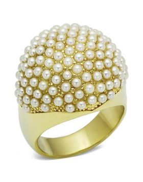 Ring Brass Gold Synthetic White Pearl