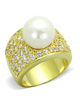 Ring Brass Gold Synthetic White Pearl