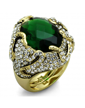 Ring Brass Flash Gold Synthetic Emerald Synthetic Glass