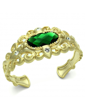 Bangle Brass Gold & Brush Synthetic Emerald Synthetic Glass