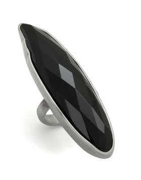 Ring Brass Antique Silver Synthetic Jet Onyx