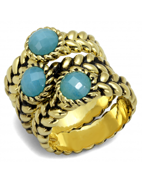 Ring Brass Gold Synthetic Sea Blue Cat Eye