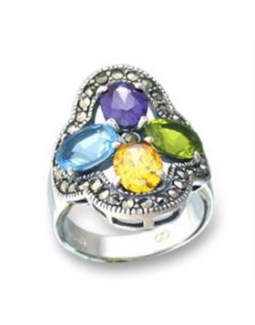 Ring 925 Sterling Silver Antique Tone AAA Grade CZ Multi Color