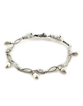 Bracelet 925 Sterling Silver Rhodium Synthetic White Pearl