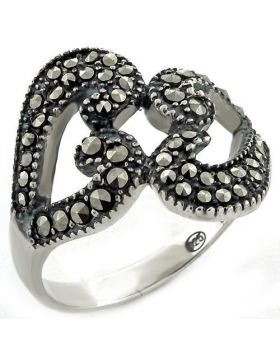 Ring 925 Sterling Silver High-Polished Synthetic Jet Marcasite