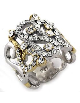 Ring 925 Sterling Silver Gold+Rhodium AAA Grade CZ Clear