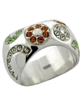 Ring 925 Sterling Silver High-Polished Top Grade Crystal Multi Color