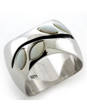 Ring 925 Sterling Silver Rhodium Semi-Precious White Opal
