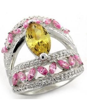 Ring 925 Sterling Silver High-Polished AAA Grade CZ Citrine