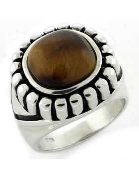 Ring 925 Sterling Silver High-Polished Synthetic Brown Tiger Eye