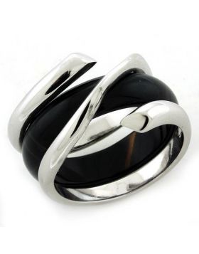 Ring 925 Sterling Silver Rhodium Synthetic Jet Onyx