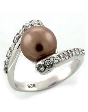 Ring 925 Sterling Silver High-Polished Synthetic Rose Pearl
