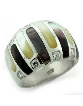 Ring 925 Sterling Silver High-Polished Precious Stone Multi Color Conch
