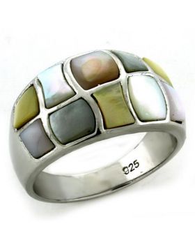 Ring 925 Sterling Silver Rhodium Precious Stone Multi Color Conch