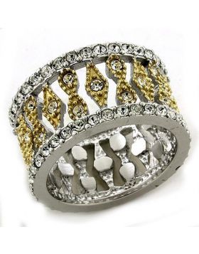 Ring 925 Sterling Silver Gold+Rhodium Top Grade Crystal Clear