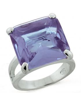 Ring 925 Sterling Silver High-Polished Synthetic Light Amethyst Synthetic Glass