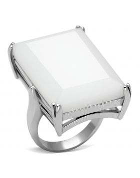 Ring 925 Sterling Silver Rhodium Synthetic White Synthetic Glass