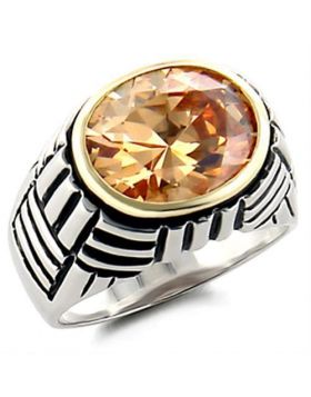 Ring 925 Sterling Silver Reverse Two-Tone AAA Grade CZ Champagne