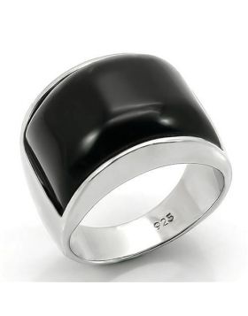Ring 925 Sterling Silver Rhodium Synthetic Jet Synthetic Glass