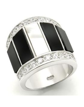 Ring 925 Sterling Silver Rhodium Semi-Precious Multi Color Agate
