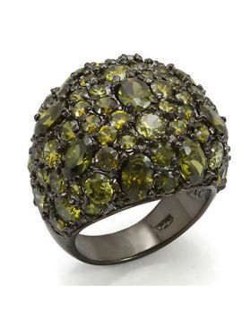 Ring 925 Sterling Silver Ruthenium AAA Grade CZ Olivine color