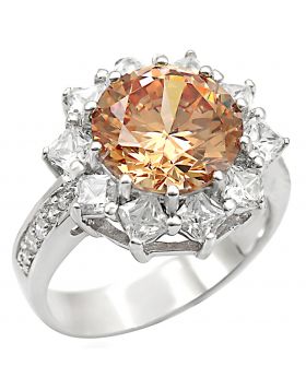 Ring 925 Sterling Silver Rhodium AAA Grade CZ Champagne