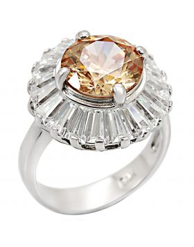 Ring 925 Sterling Silver Rhodium AAA Grade CZ Champagne