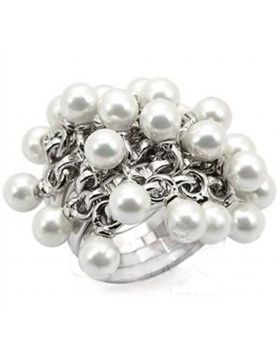 Ring 925 Sterling Silver Rhodium Synthetic White Pearl