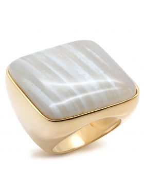 Ring 925 Sterling Silver Gold Semi-Precious Multi Color Agate