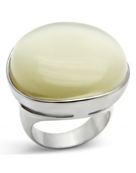 Ring 925 Sterling Silver Silver Synthetic White Cat Eye