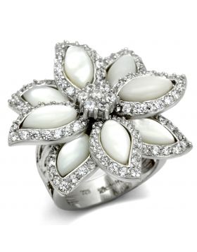 Ring 925 Sterling Silver Rhodium Precious Stone White Conch