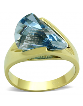 Ring 925 Sterling Silver Gold Synthetic Sea Blue Spinel