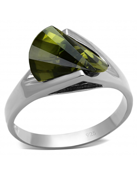 Ring 925 Sterling Silver Rhodium AAA Grade CZ Olivine color