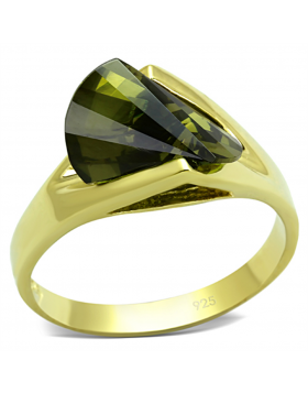 Ring 925 Sterling Silver Gold AAA Grade CZ Olivine color