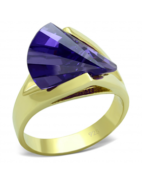 Ring 925 Sterling Silver Gold AAA Grade CZ Tanzanite