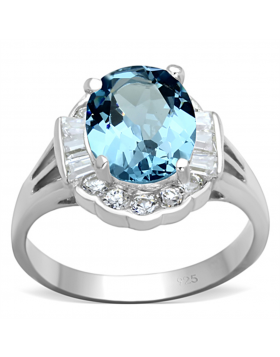 Ring 925 Sterling Silver Silver Synthetic Sea Blue Spinel