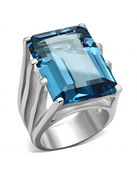 Ring 925 Sterling Silver Silver Synthetic Sea Blue Spinel