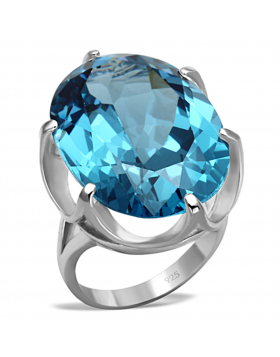 Ring 925 Sterling Silver Silver Synthetic Sea Blue Spinel