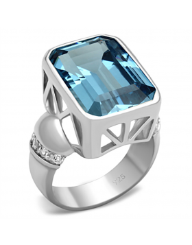 Ring 925 Sterling Silver Silver Synthetic Sea Blue Spinel