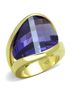 Ring 925 Sterling Silver Gold AAA Grade CZ Tanzanite