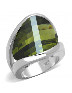 Ring 925 Sterling Silver Rhodium AAA Grade CZ Olivine color