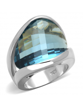 Ring 925 Sterling Silver Rhodium Synthetic Sea Blue Synthetic Glass