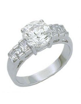 Ring 925 Sterling Silver Rhodium AAA Grade CZ Clear Round