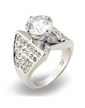 Ring 925 Sterling Silver Rhodium AAA Grade CZ Clear Round