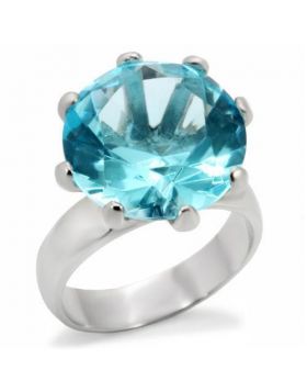 Ring 925 Sterling Silver Matte Silver Top Grade Crystal Sea Blue Round