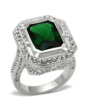 Ring 925 Sterling Silver Silver Synthetic Emerald Synthetic Glass