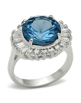 Ring 925 Sterling Silver Silver Synthetic London Blue Spinel Round
