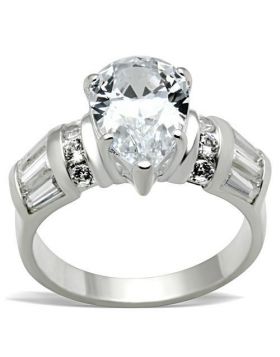 Ring 925 Sterling Silver Silver AAA Grade CZ Clear Pear